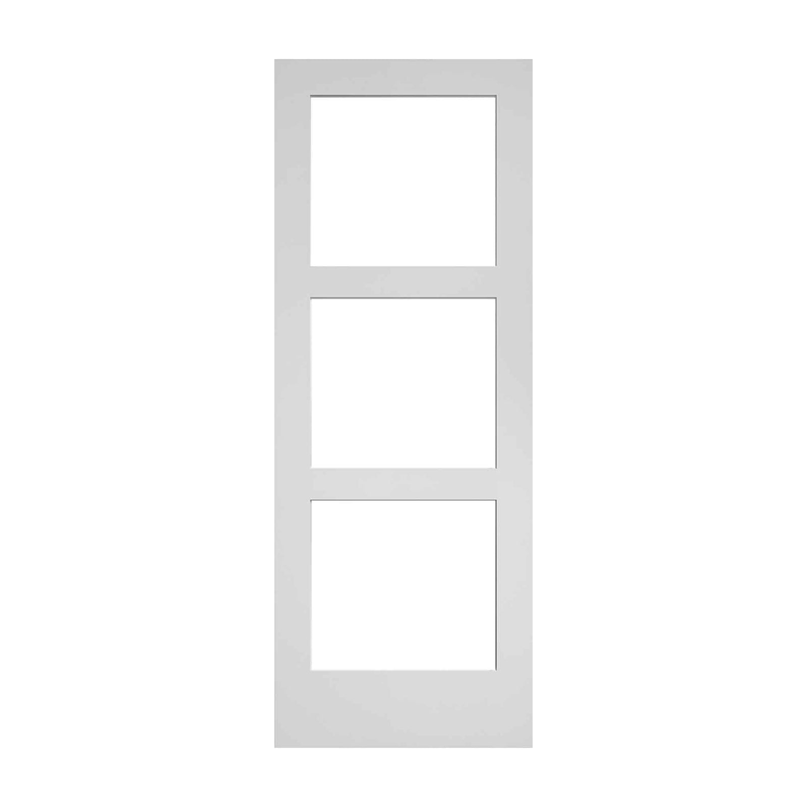 Porte Française de style Shaker à 3 verres clairs avec apprêt blanc, 30'' x 80'' 
