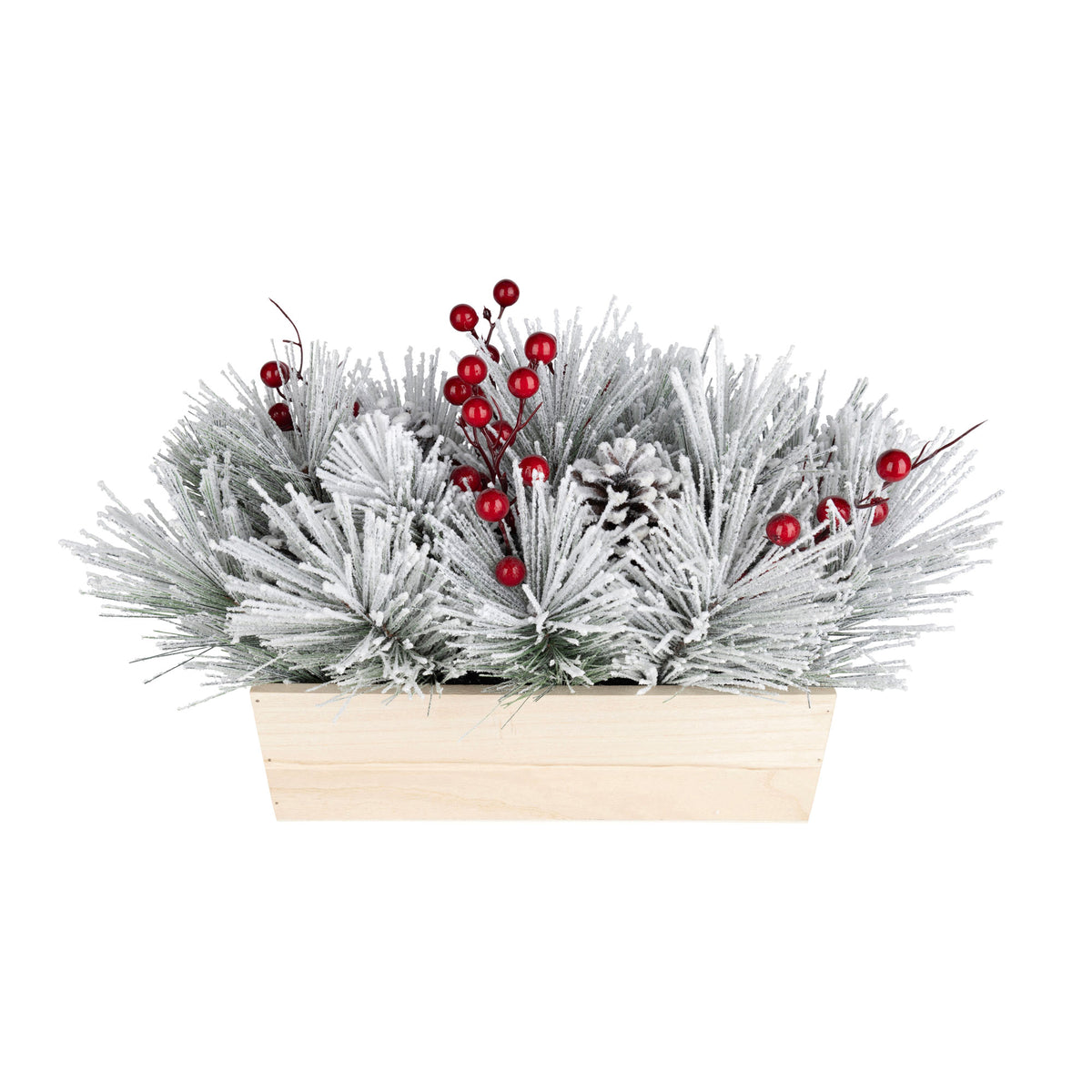 Arrangement de table en pin floqué avec baies et pommes de pin, 12'' 