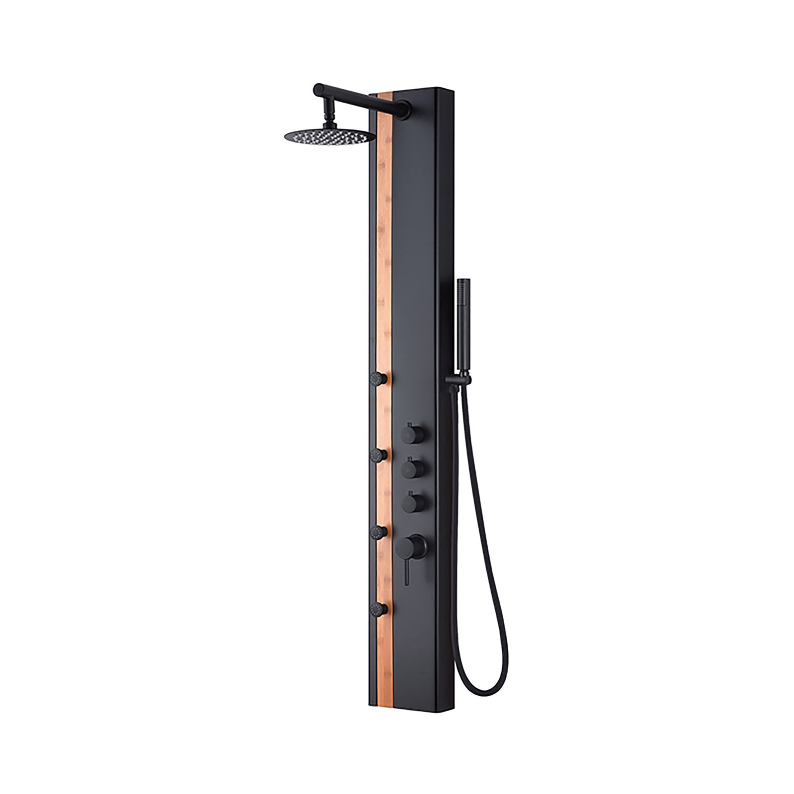 Colonne de douche noir mat avec finition en bambou en acier inoxydable, 18,35'' x 7,87" x 55,11"