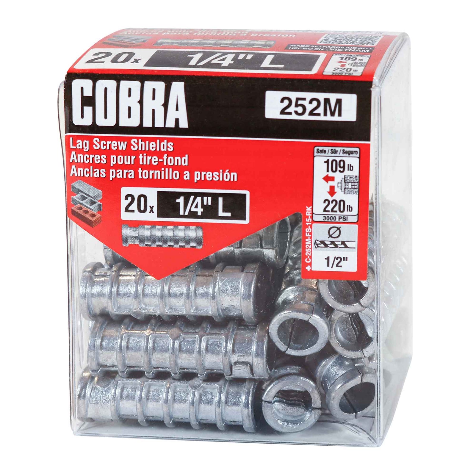 Ancre pour tire-fond de 1/4" (L), 20 unités