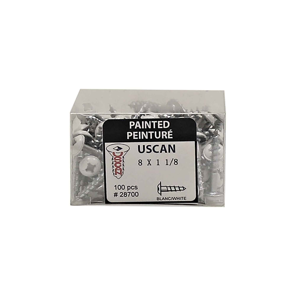 Vis à tête ronde blanche avec rondelle intégrée, #8 x 1-1/8&quot; (100 unités)