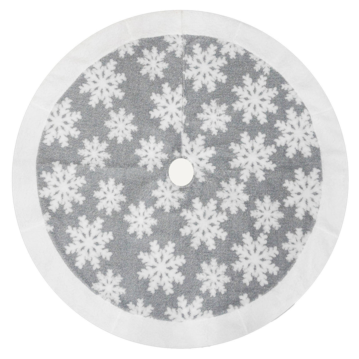 Jupe pour sapin de Noël avec bordure et flocons en blanc, 48"