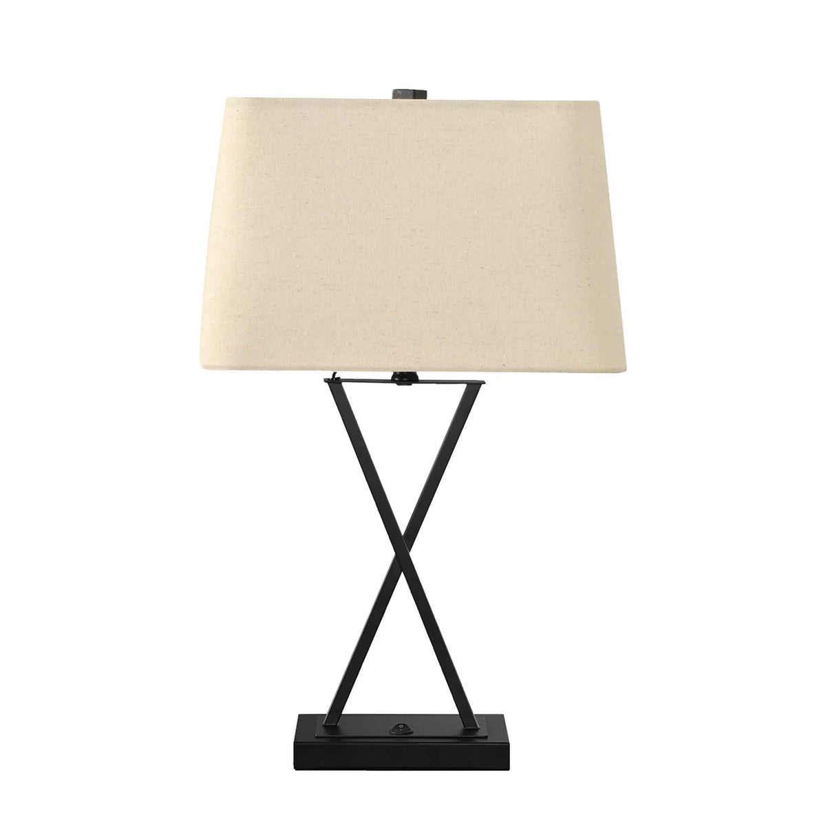 Lampe de table USB en métal noir avec abat-jour beige, 25&quot;