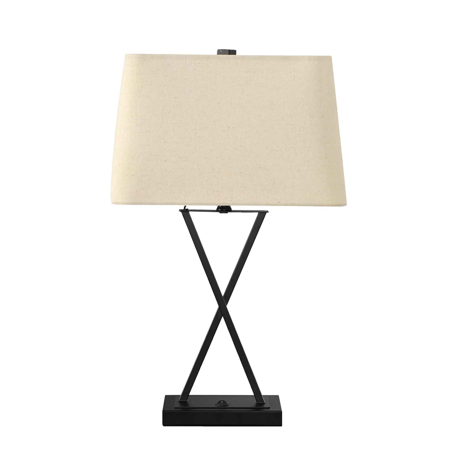 Lampe de table USB en métal noir avec abat-jour beige, 25"
