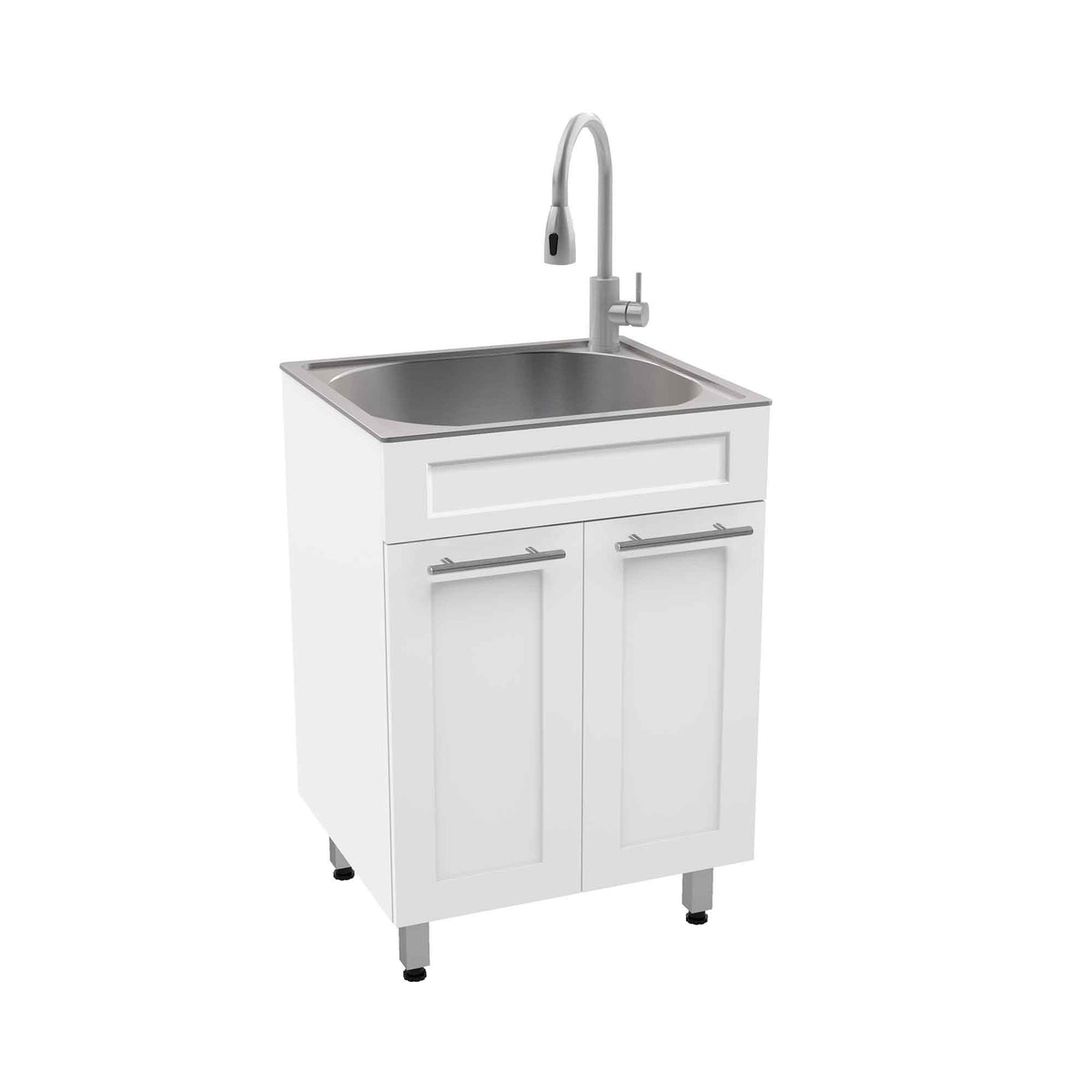 Cuve de lavage en acier inoxydable avec armoire de rangement et robinet, blanc (24&quot; x 21-1/2&quot; x 33-5/8&quot;)  