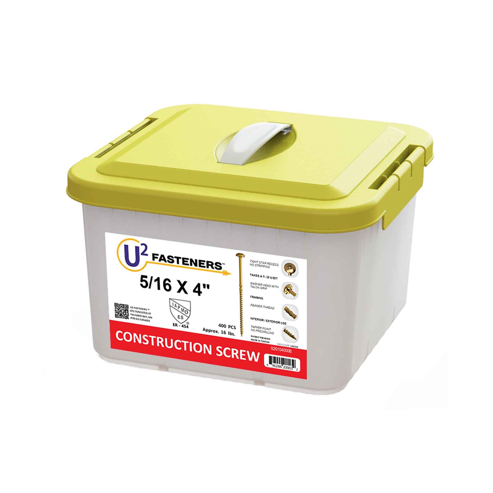 Vis de construction U2 Fasteners, 5/16" x 4" (400 unités)