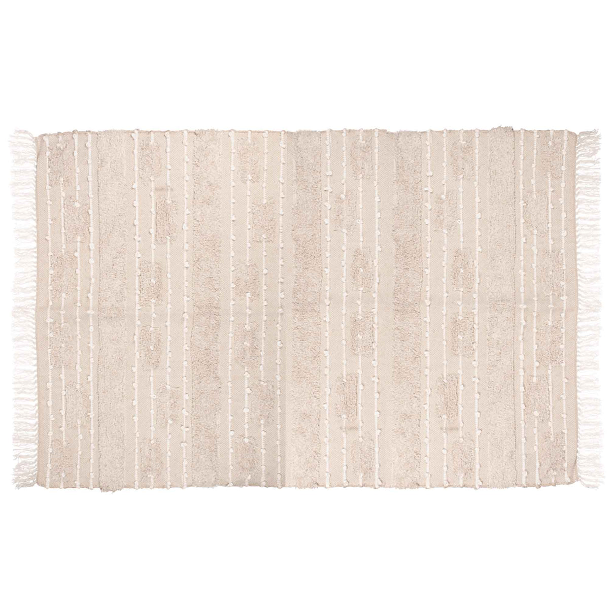 Grand tapis en beige et blanc avec frange, 240 cm x 150 cm