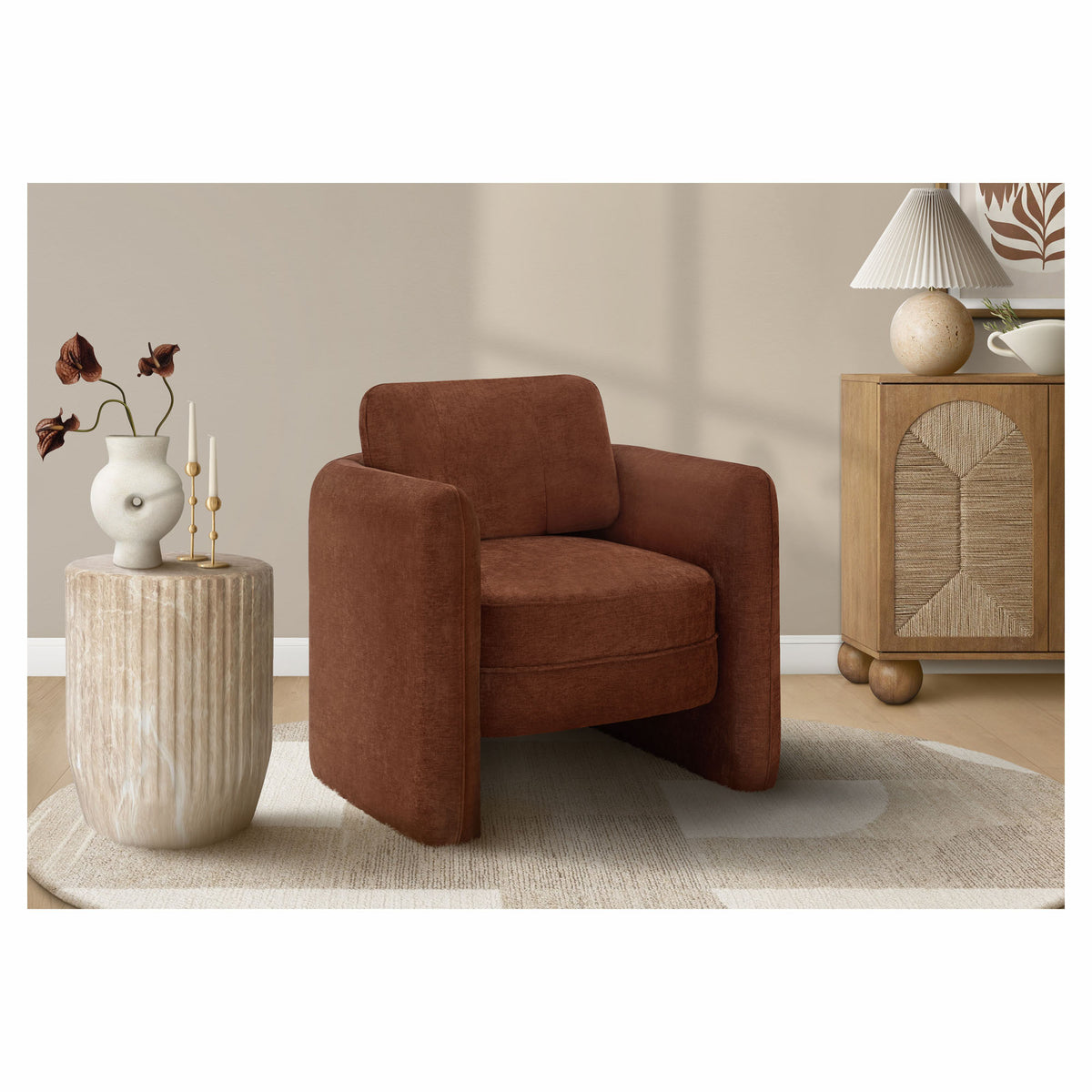 Fauteuil d’appoint arrondi à dossier carré, terracotta