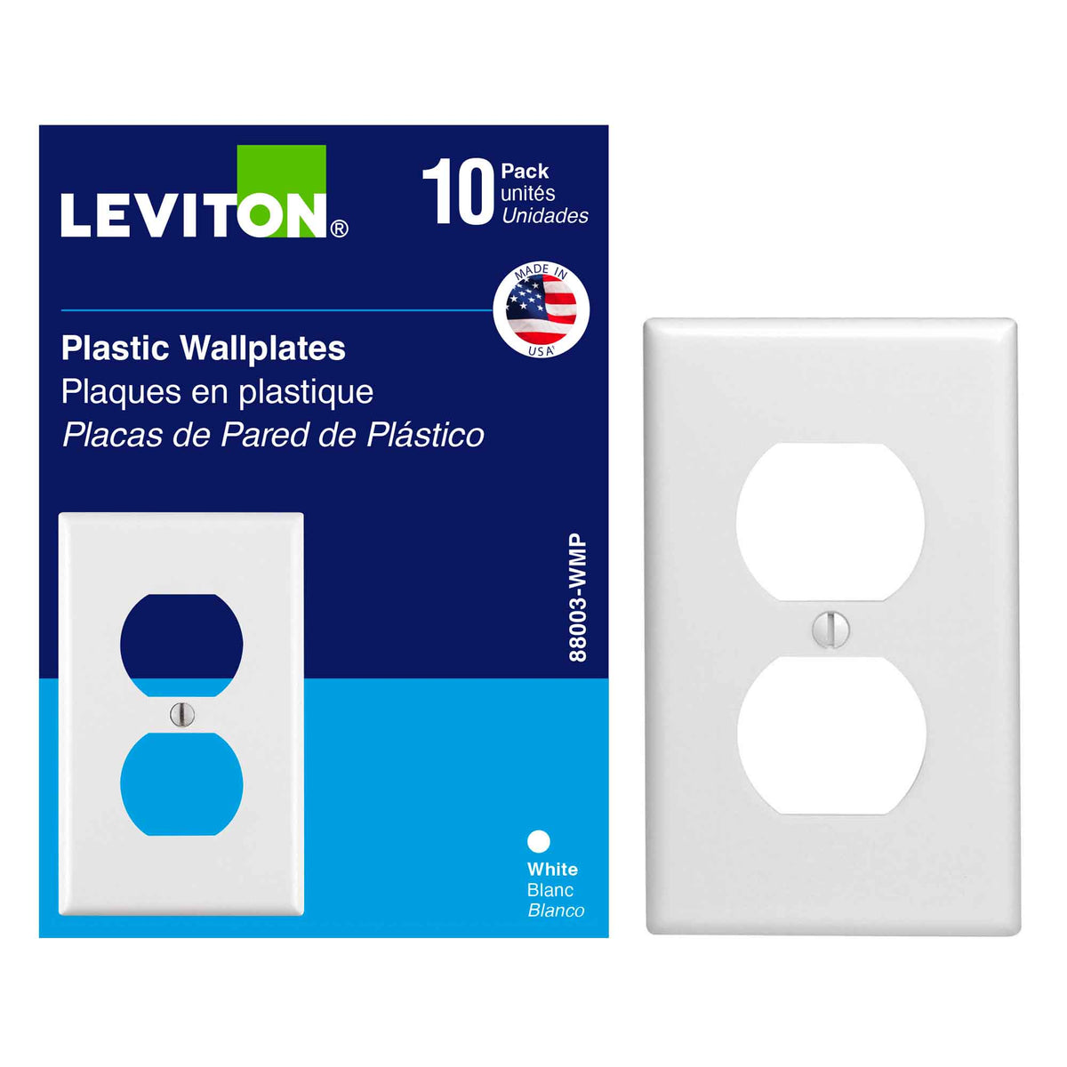 Plaque murale pour prise double en blanc, 10 unités