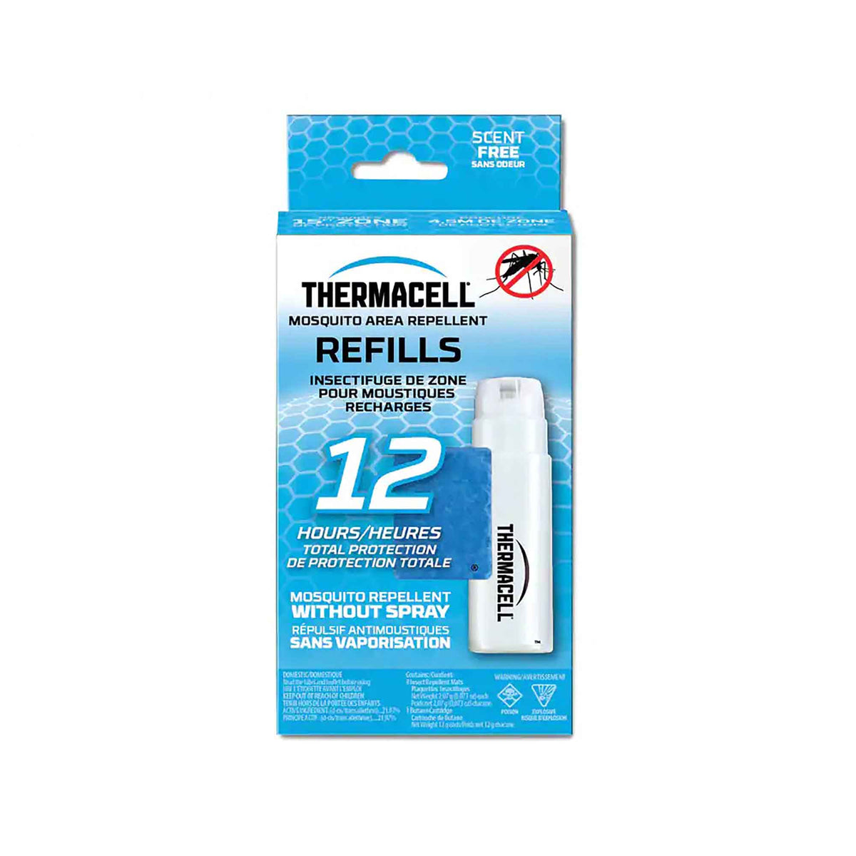 Recharge à insectifuge à moustiques de 12 heures de protection totale, 1 cartouche et 3 tampons