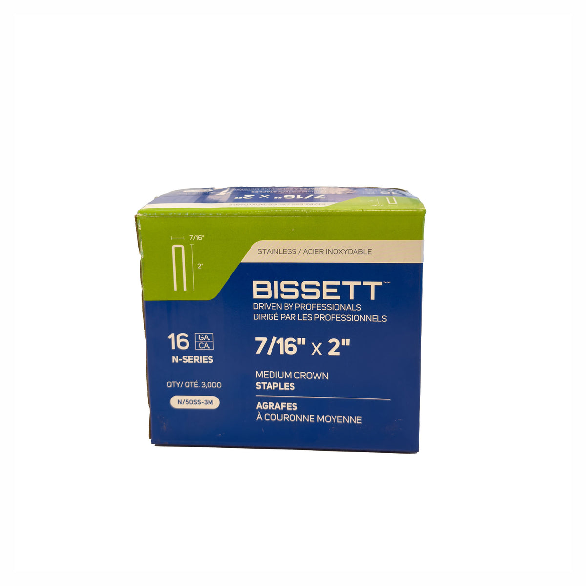 Agrafes à couronne moyenne de calibre 16 en acier inoxydable, 7/16" x 2" (3 000 unités)