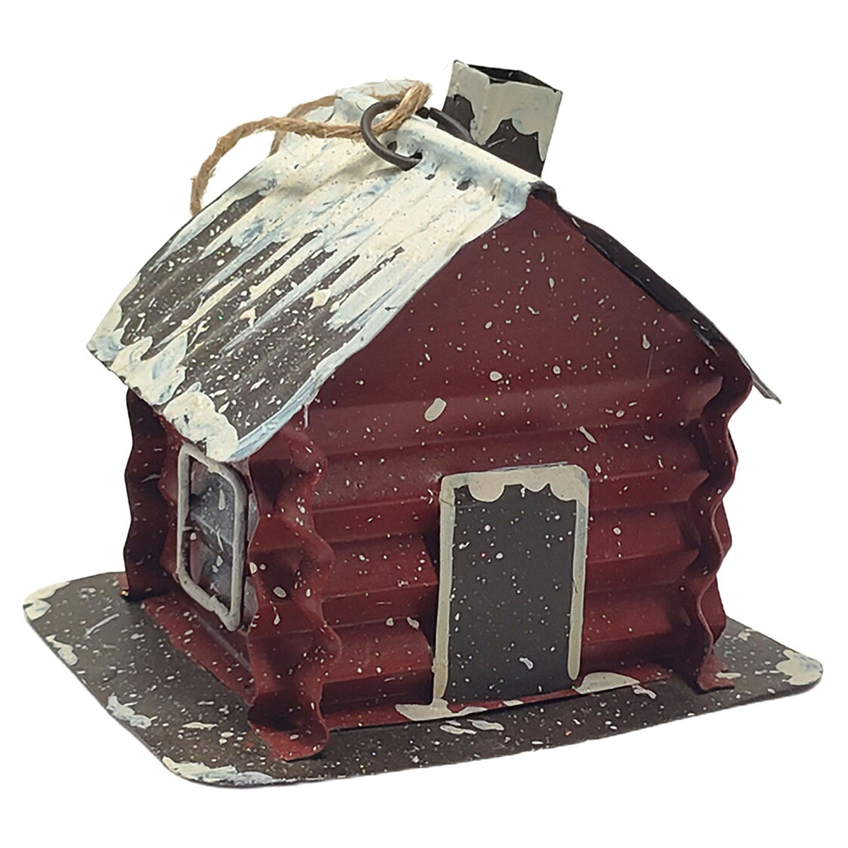 Ornement de cabane en métal rouge, 2-1/2" x 3"
