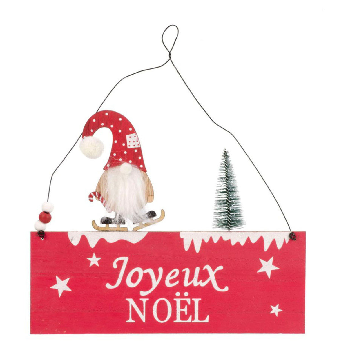 Plaque décorative à suspendre avec gnome et écriture Joyeux Noël, 9,5" x 11"