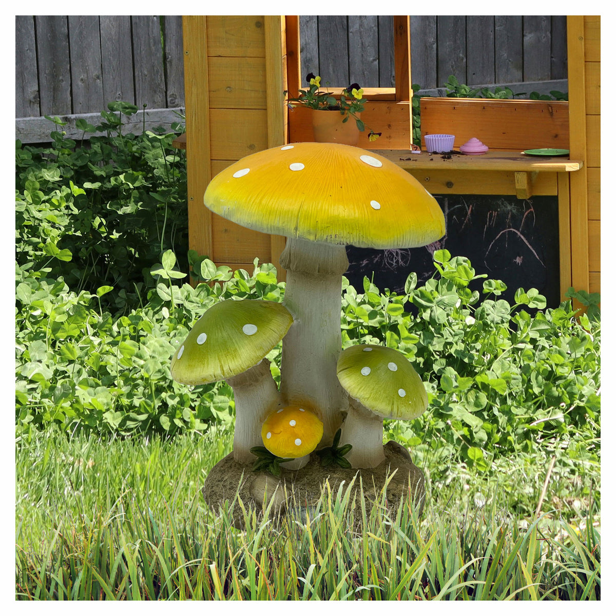 Décoration de jardin avec 4 champignons, 11" x 9-1/2" x 14-1/4"