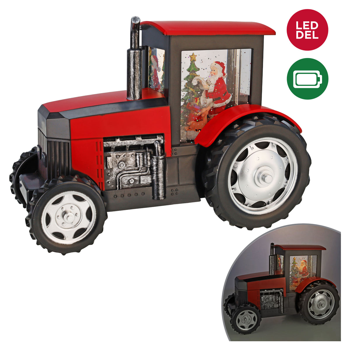 Boule d'eau de Noël lumineuse et musicale en forme de tracteur, 6,69"