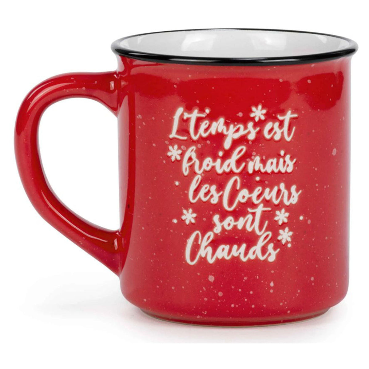 Tasse à café avec inscription "L'temps est froid, mais les Cœurs sont Chauds", 3,5" x 4"