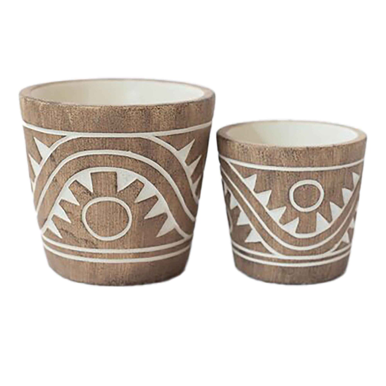 Pot en ciment à motifs aztèques, 4,25" x 4" (petit)