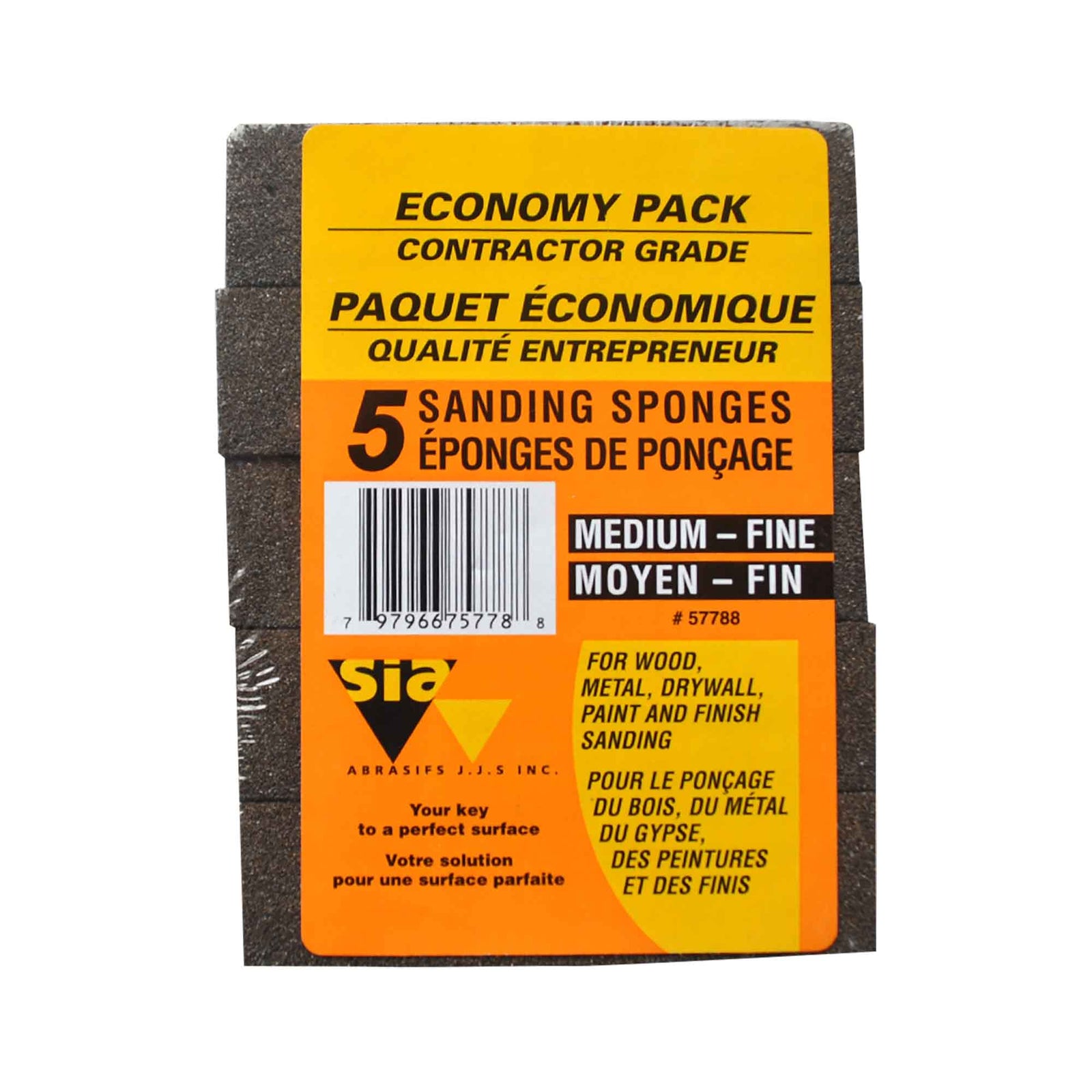 Éponge de ponçage économique de grade moyen / fin de 2-3/4" x 3-3/4" x 1", 5 unités