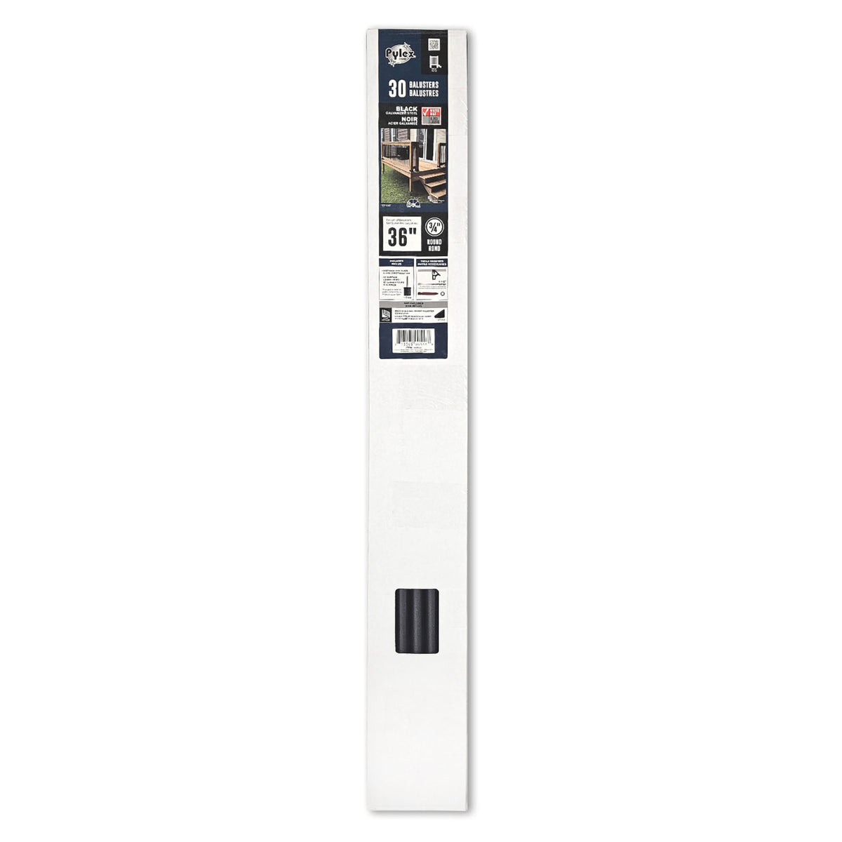 Balustres ronds avec connecteurs en acier noir mat, 36" x 3/4" (30 unités)  