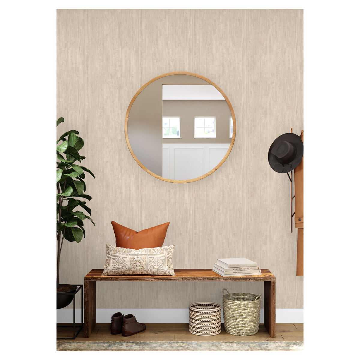 Papier peint adhésif à effet bois de cerisier, 20,5" x 18' (beige)