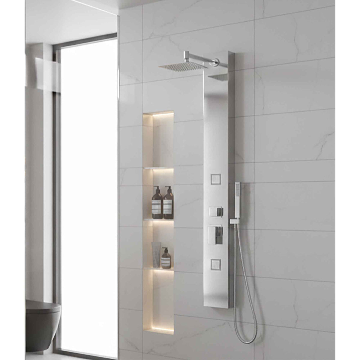Colonne de douche en acier inoxydable chrome poli, 18,35'' x 7,08" x 57,08"