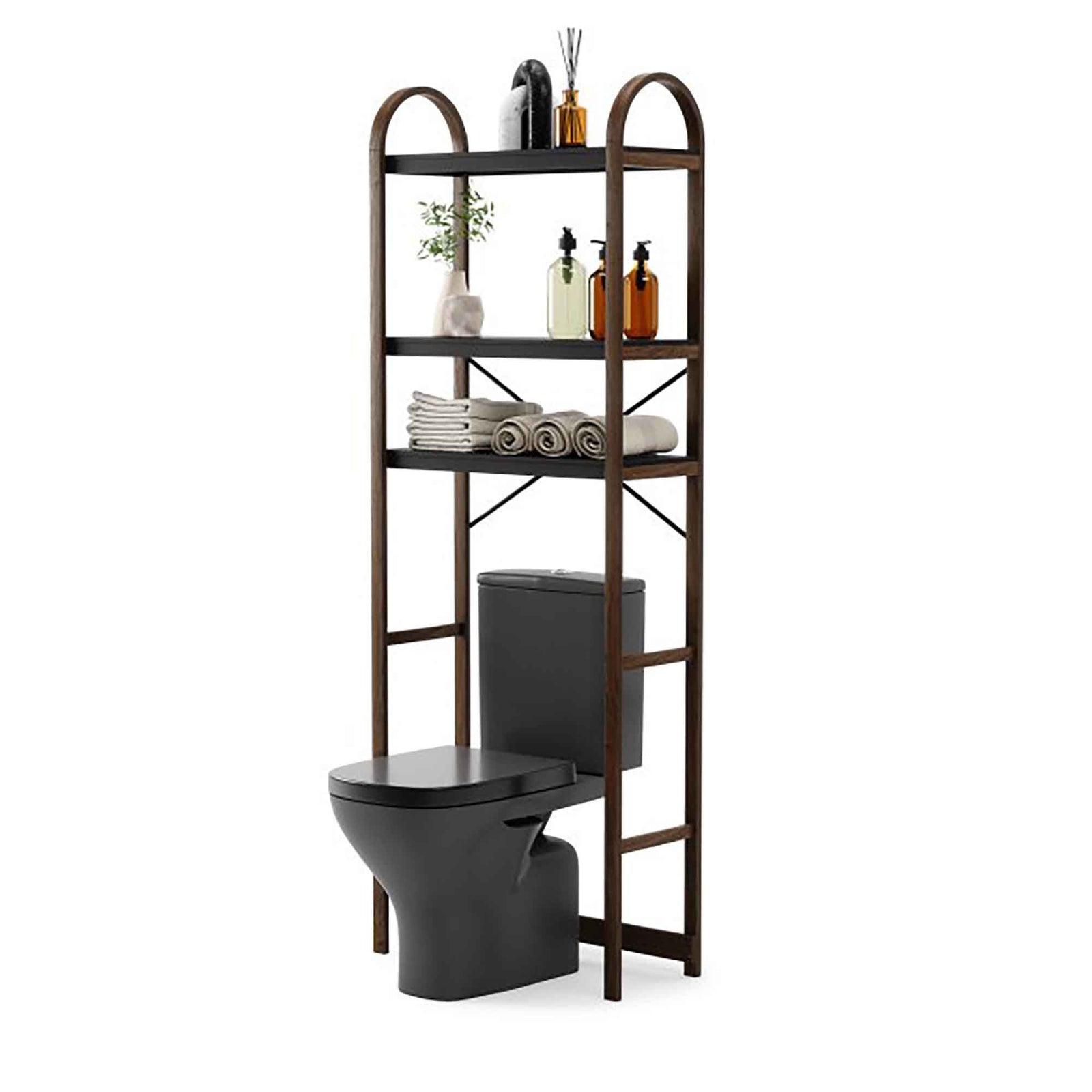 Étagère pour dessus de toilette Bellwood, noir et noyer