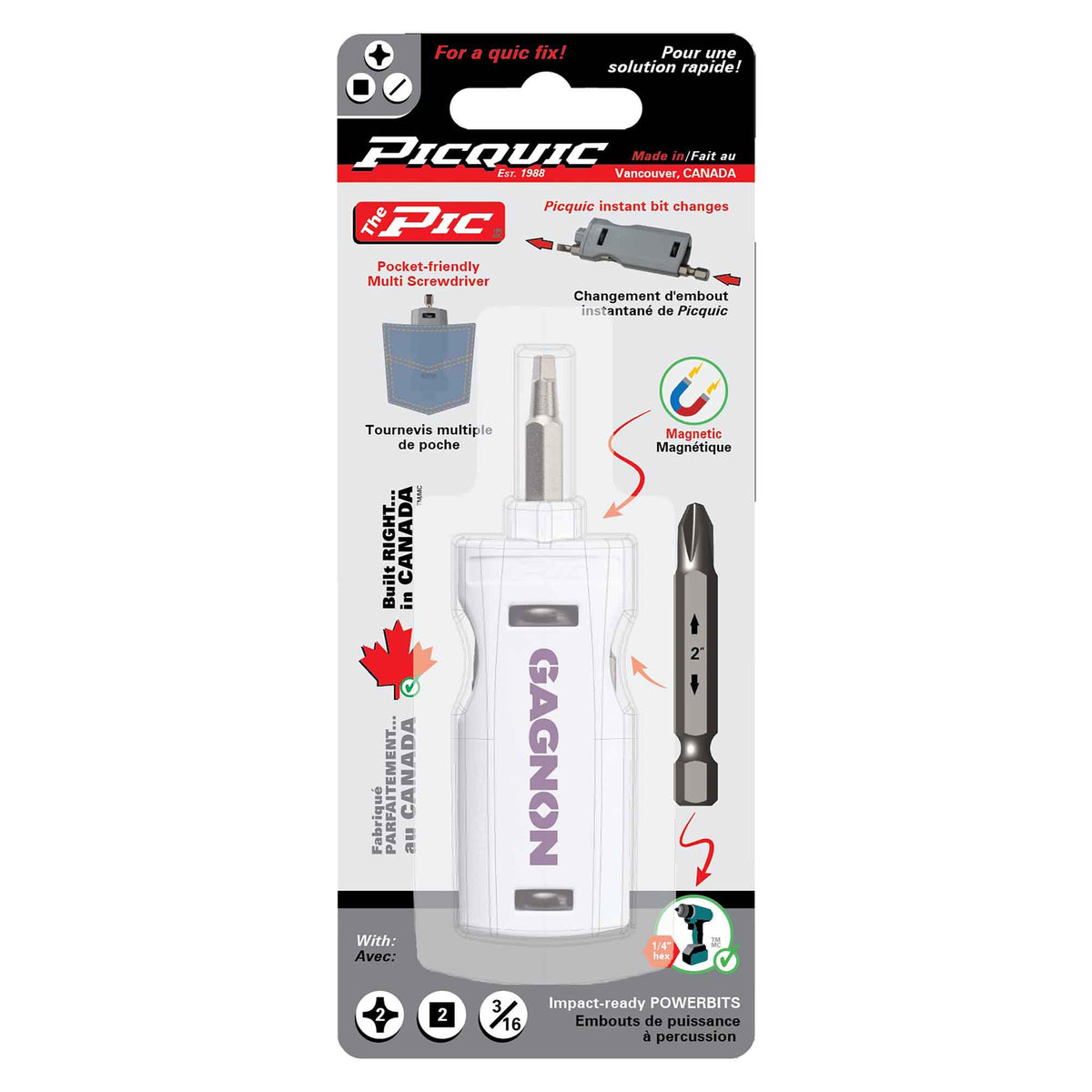 Mini tournevis Pic Gagnon avec pointes de 2" R2 et P2