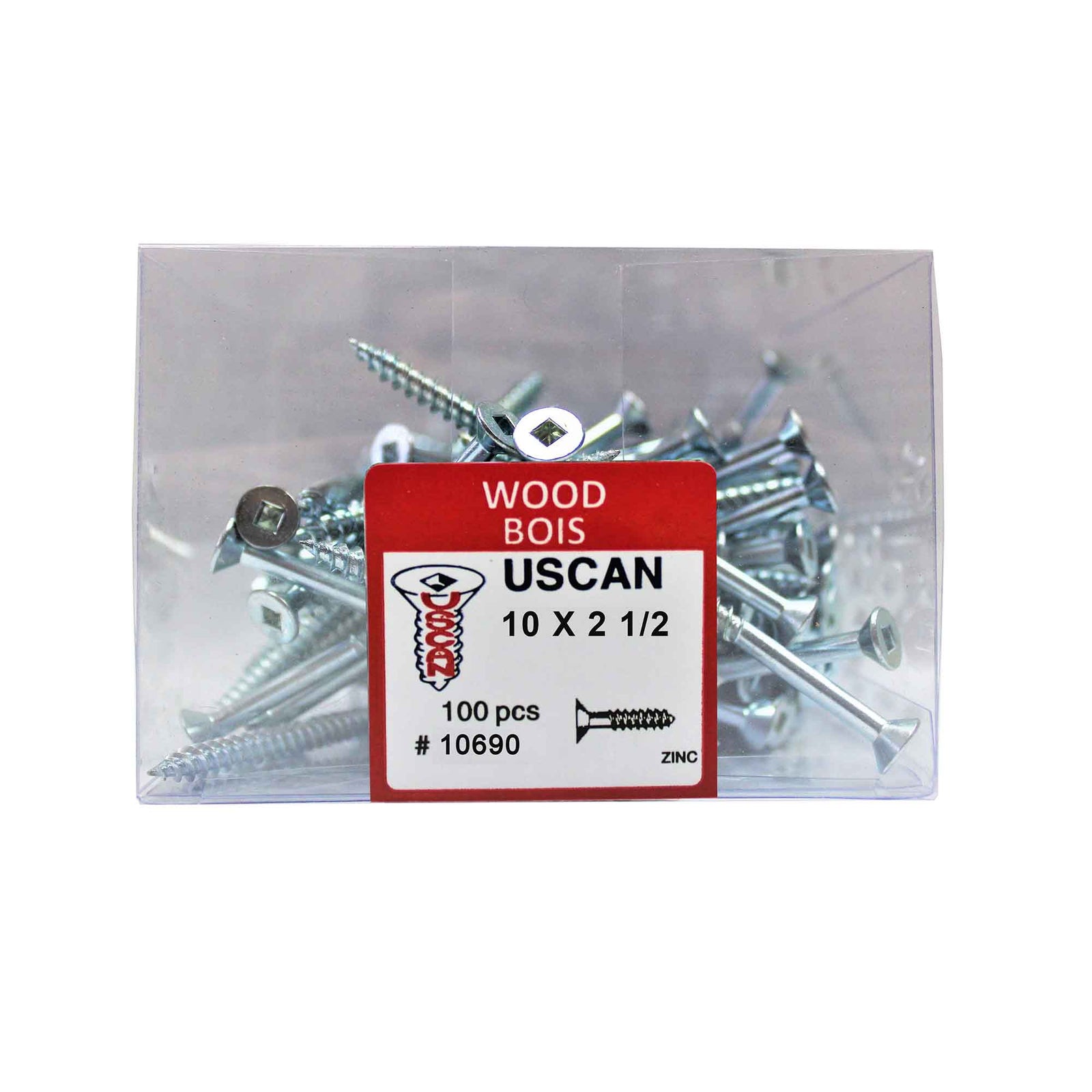 Vis à bois à tête plate plaquée zinc, #10 x 2-1/2" (100 unités)