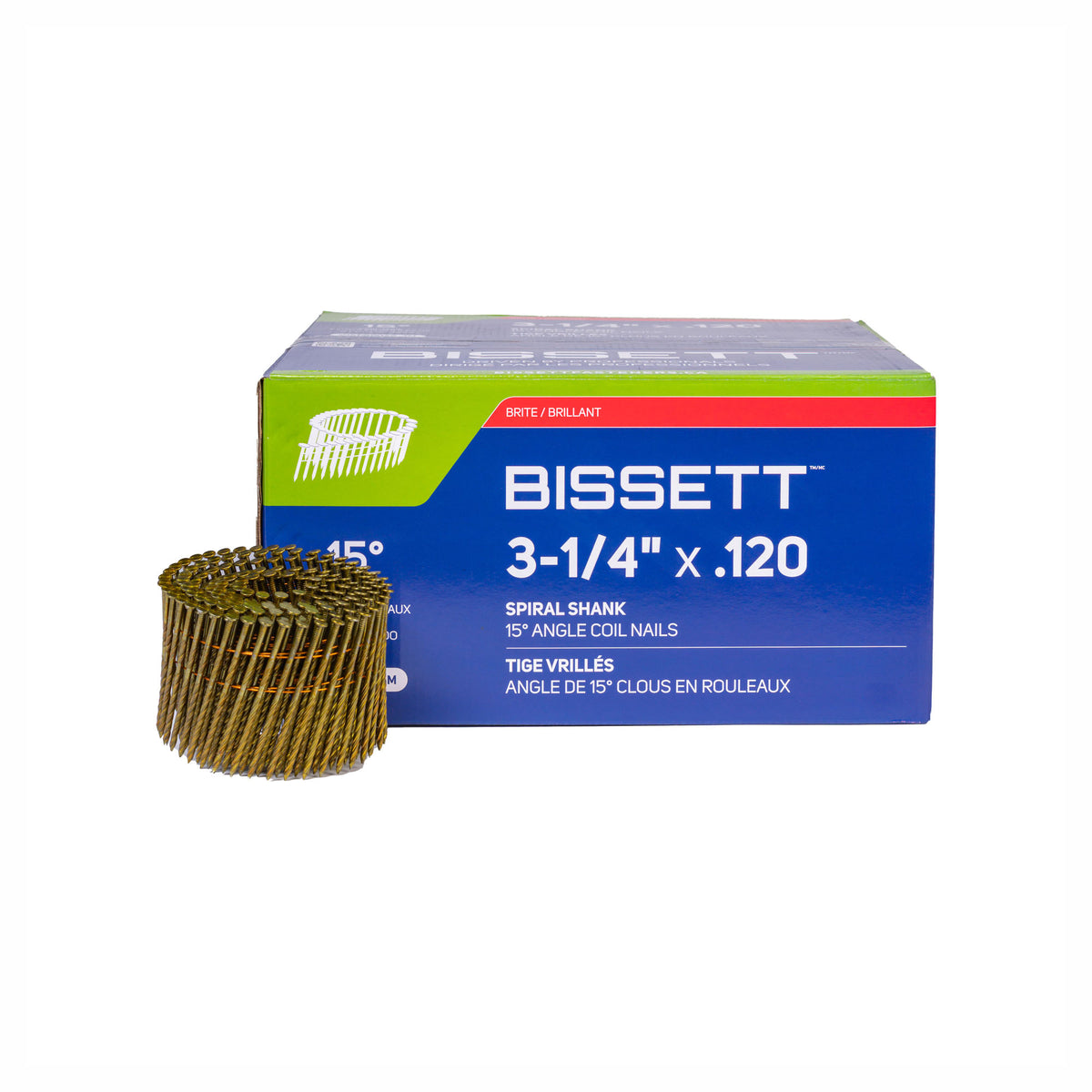 Clous en rouleaux à angle de 15° avec tiges vrillées, 3-1/4" x .120 (4 000 unités)