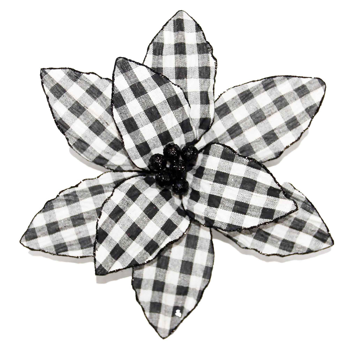 Poinsettia en noir et blanc sur clip, 11-1/2&quot;