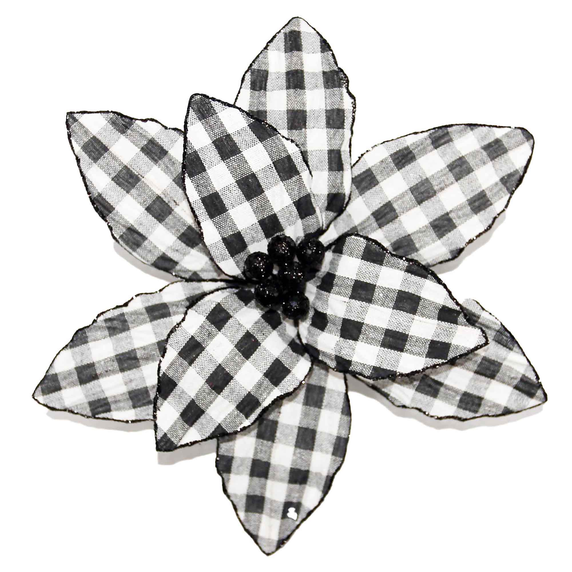 Poinsettia en noir et blanc sur clip, 11-1/2"