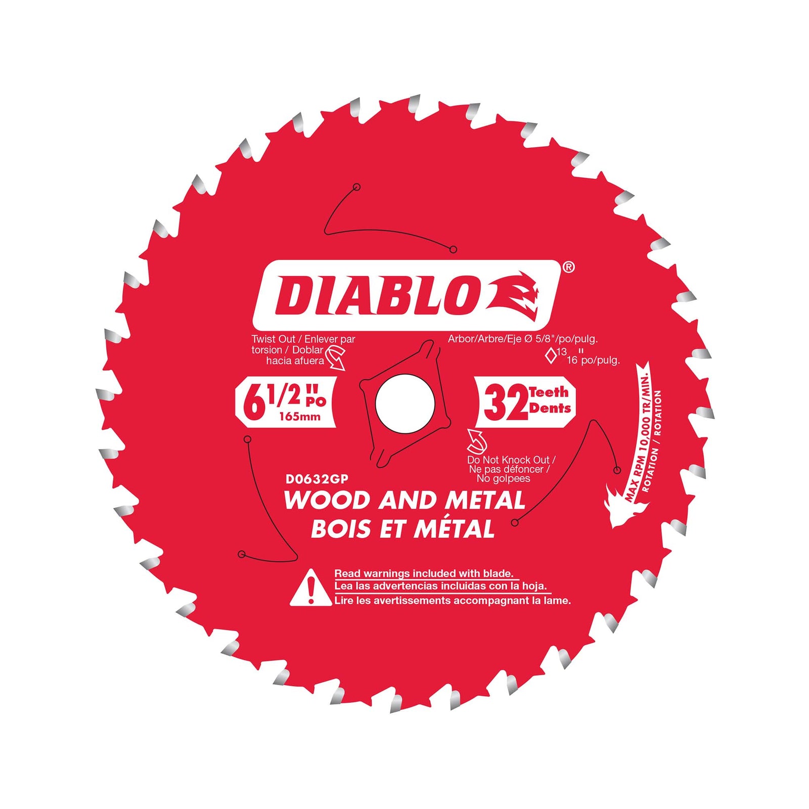 Lame circulaire Diablo pour bois / métal de 6-1/2" à 32 dents, tige de 5/8"