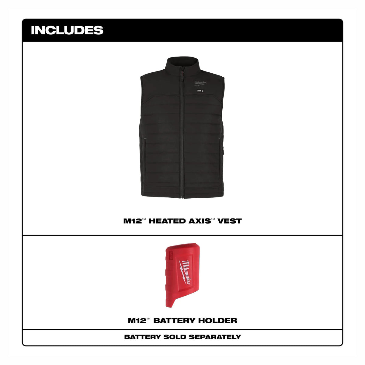 Gilet chauffant matelassé M12 Axis, T-grand (noir)