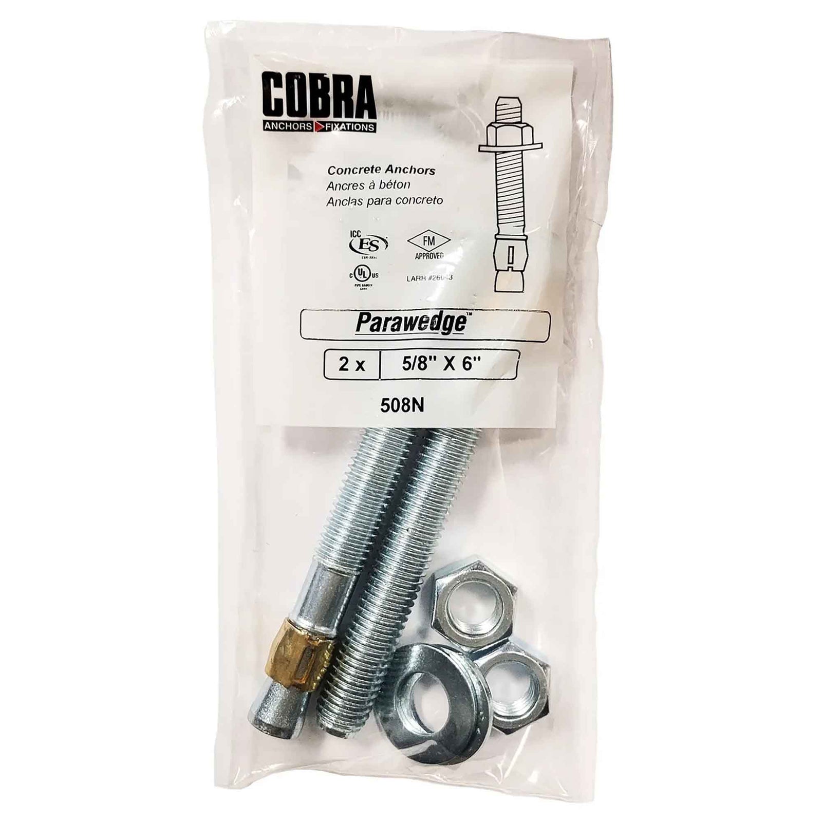 Ancrage à béton plaqué zinc Parawedge, 5/8" x 6" (2 unités)  