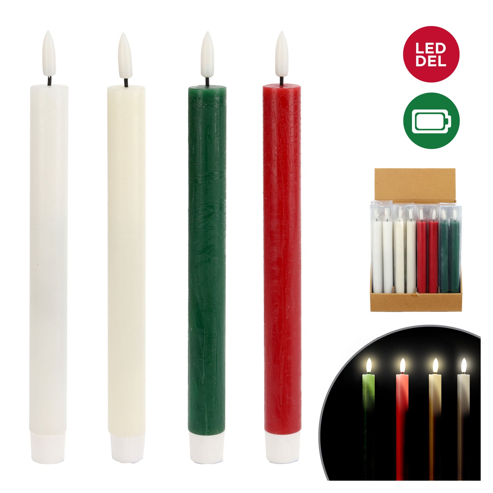 Ensemble de 2 bougies en cire à piles avec flamme vacillante, choix entre 4 couleurs