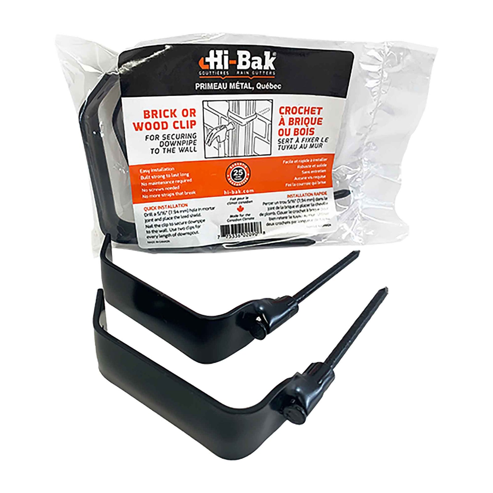 Attache pour descente de gouttière de 2" x 3" pour brique et bois, noir (2 unités)