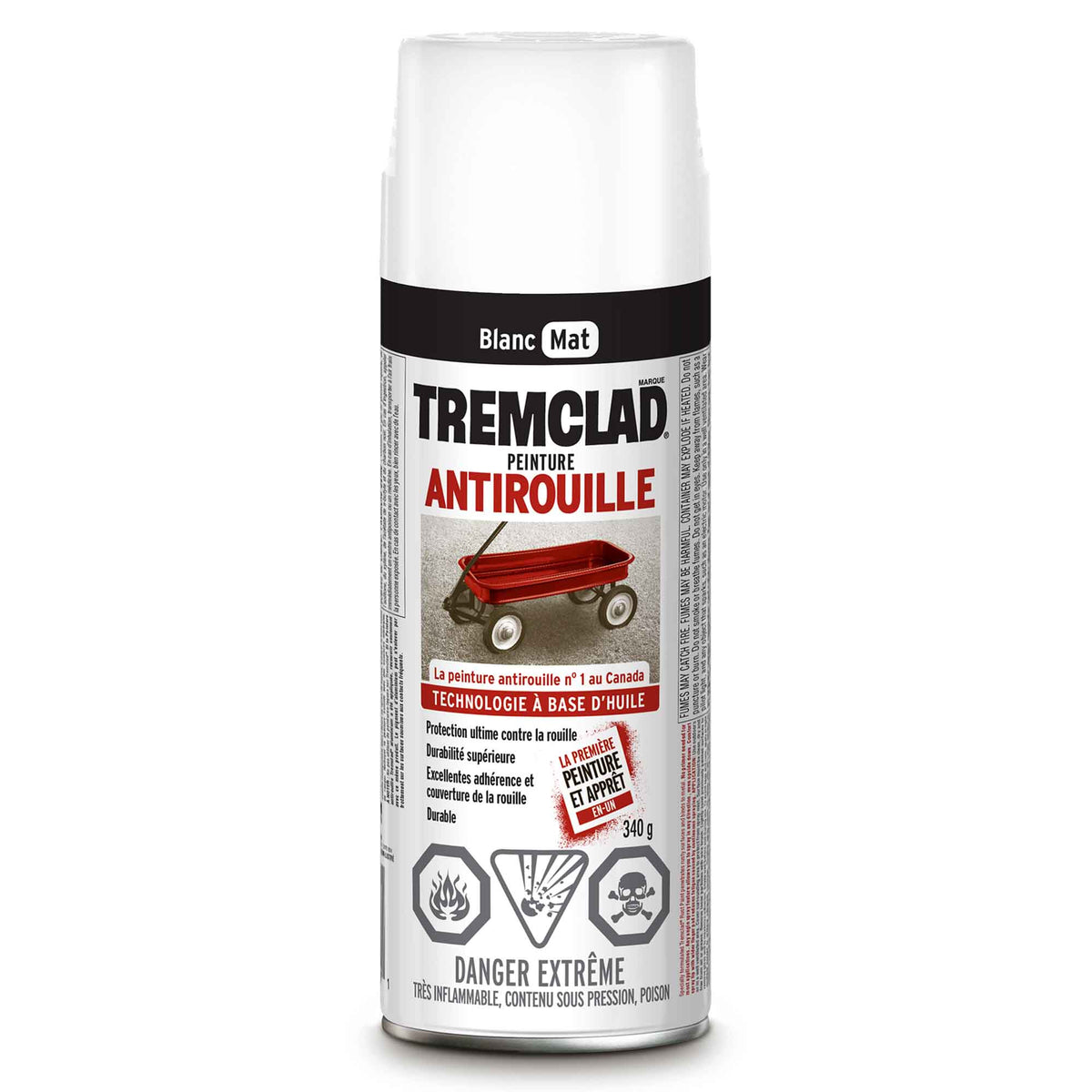 Tremclad peinture aérosol antirouille à base d&#39;huile blanc mat, 340 g