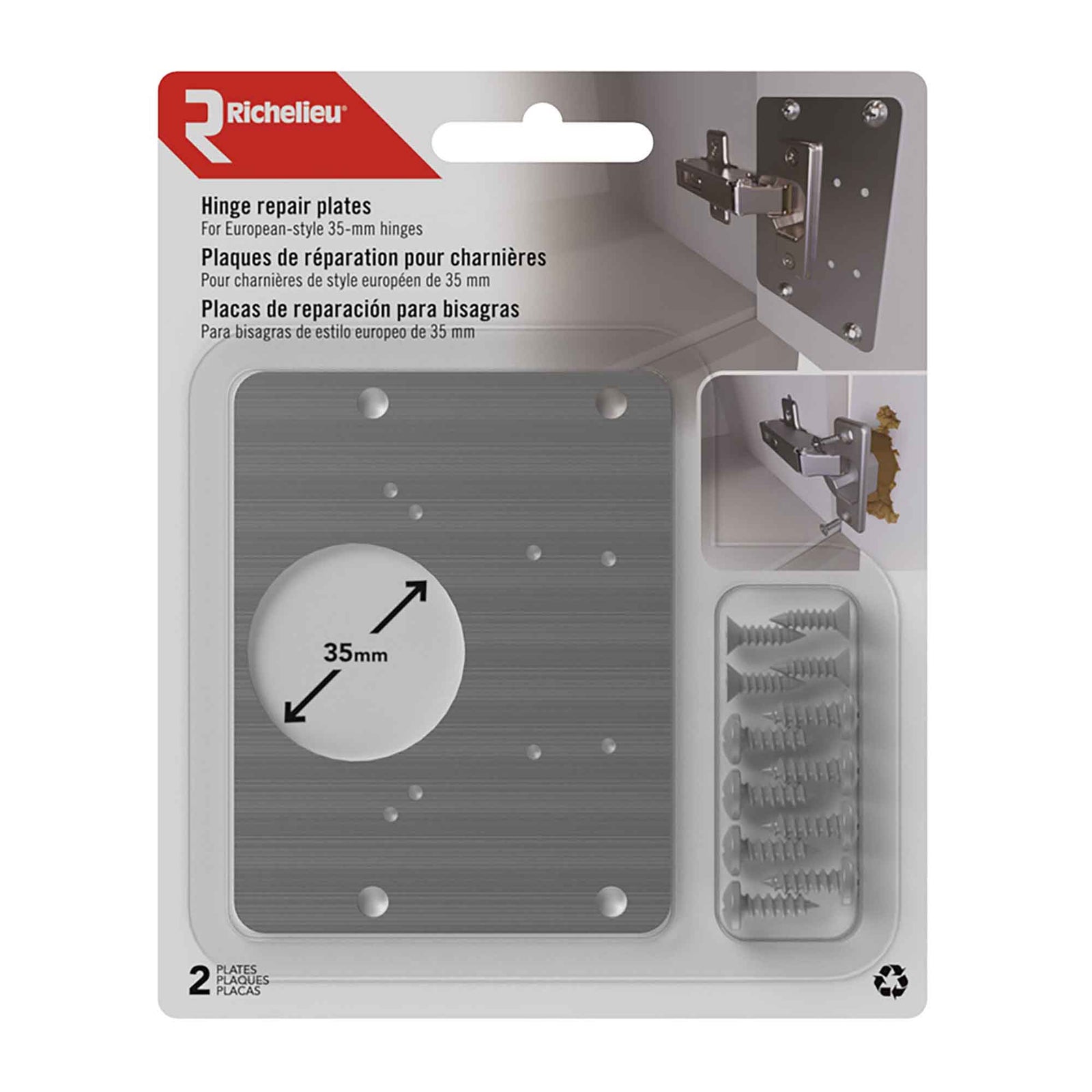 Plaque de réparation pour charnière d'armoire, 35 mm (2 unités)