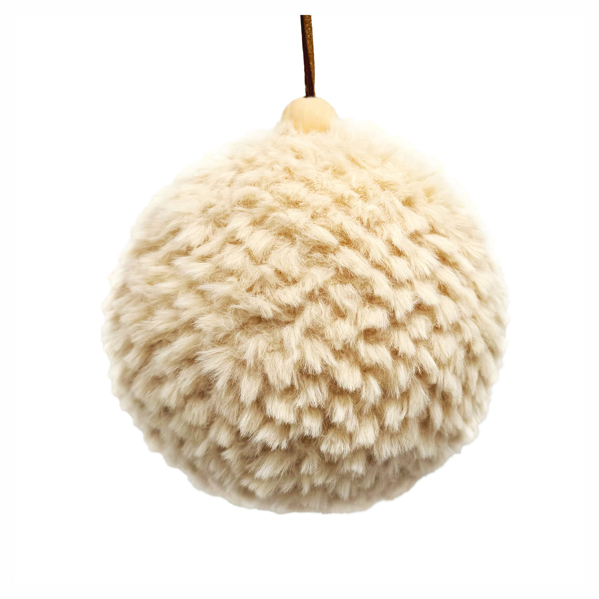 Décoration de boule en fausse fourrure beige à suspendre, 4,5"