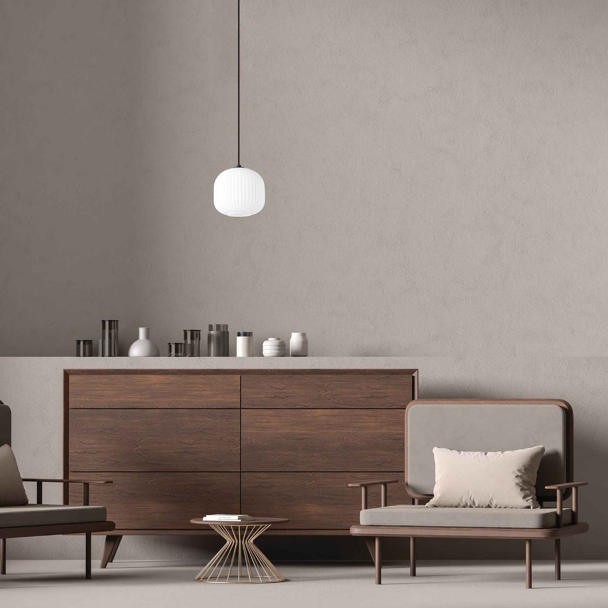 Luminaire suspendu Mantunalle à 1 lumière, verre blanc