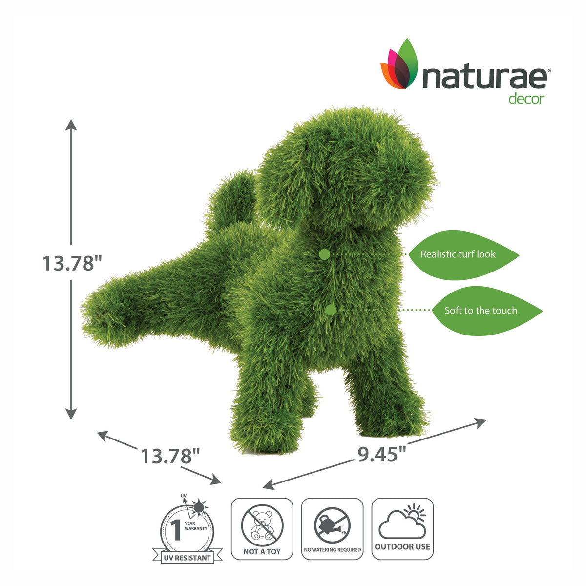 Topiaire en faux gazon vert en forme de chien avec patte levée, 13''