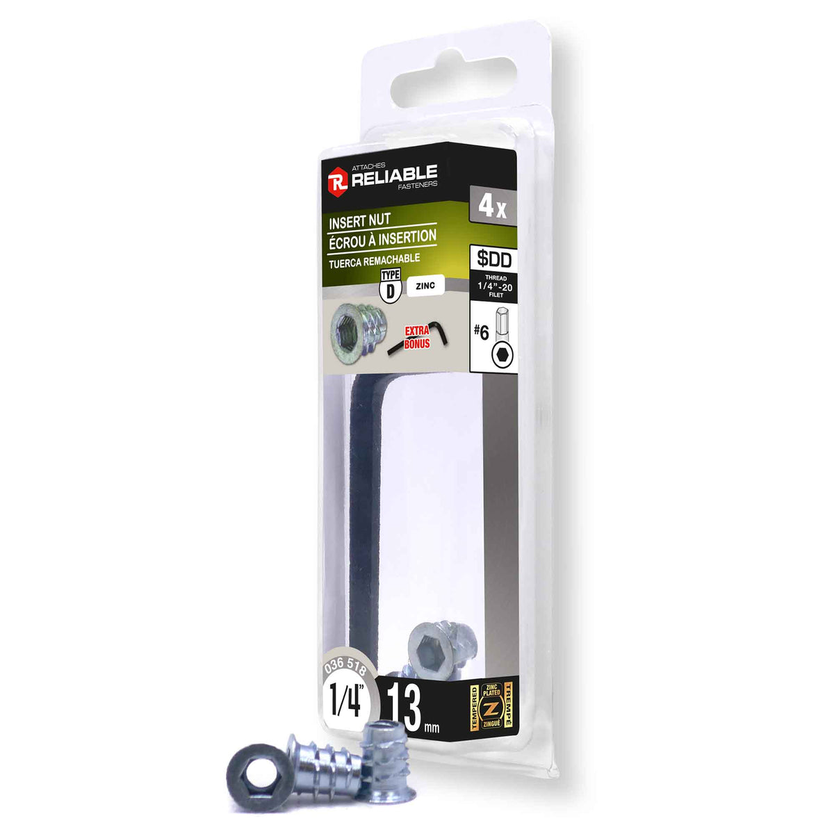 Écrou de Type D, 1/4'' x 13 mm