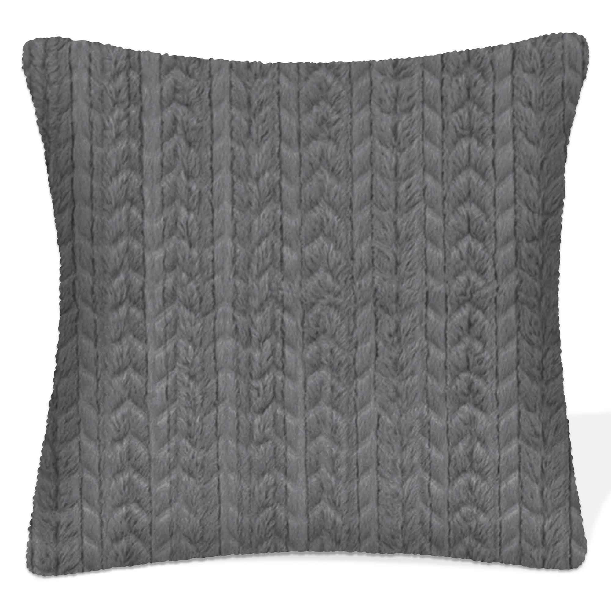 Coussin moelleux tricoté de 17" x 17", gris