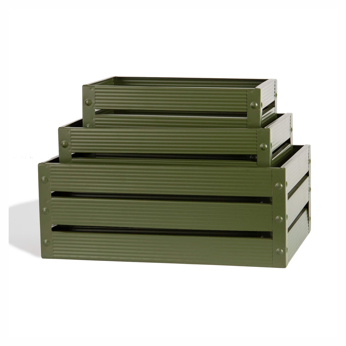 Caisse rectangulaire décorative en métal vert foncé, moyen
