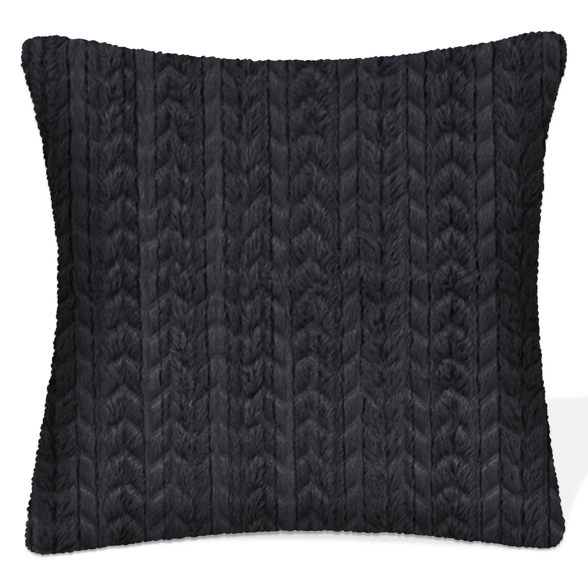 Coussin tricoté et texturé en fausse fourrure, 17'' x 17'' (noir)
