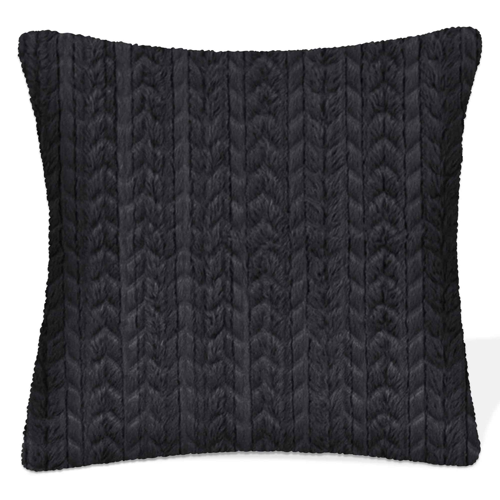 Coussin tricoté et texturé en fausse fourrure, 17'' x 17'' (noir)