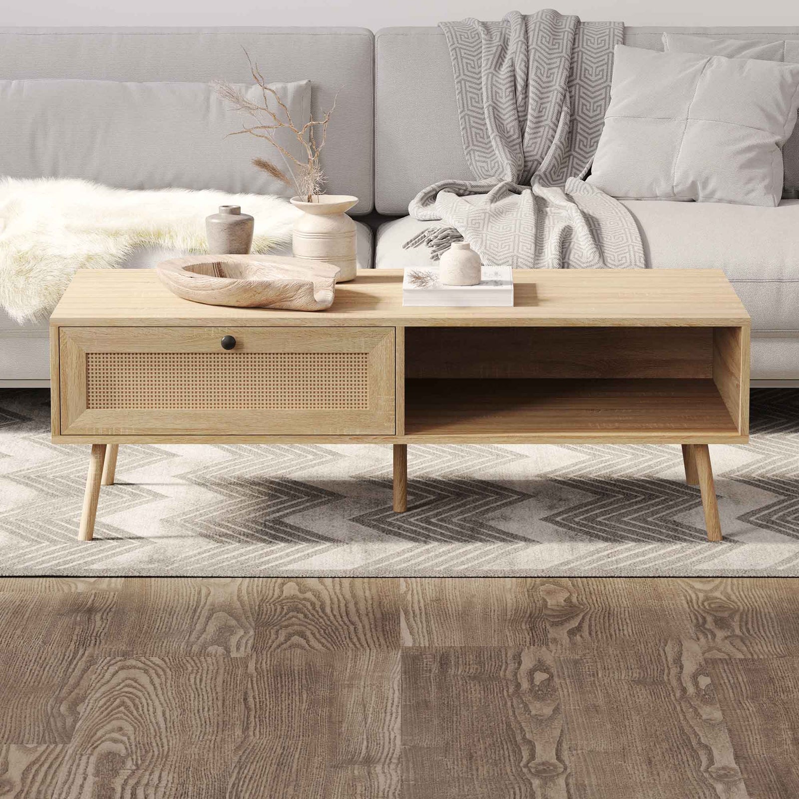 Table basse d'aspect bois naturel avec rangement, 47'' x 23,5'' x 16''