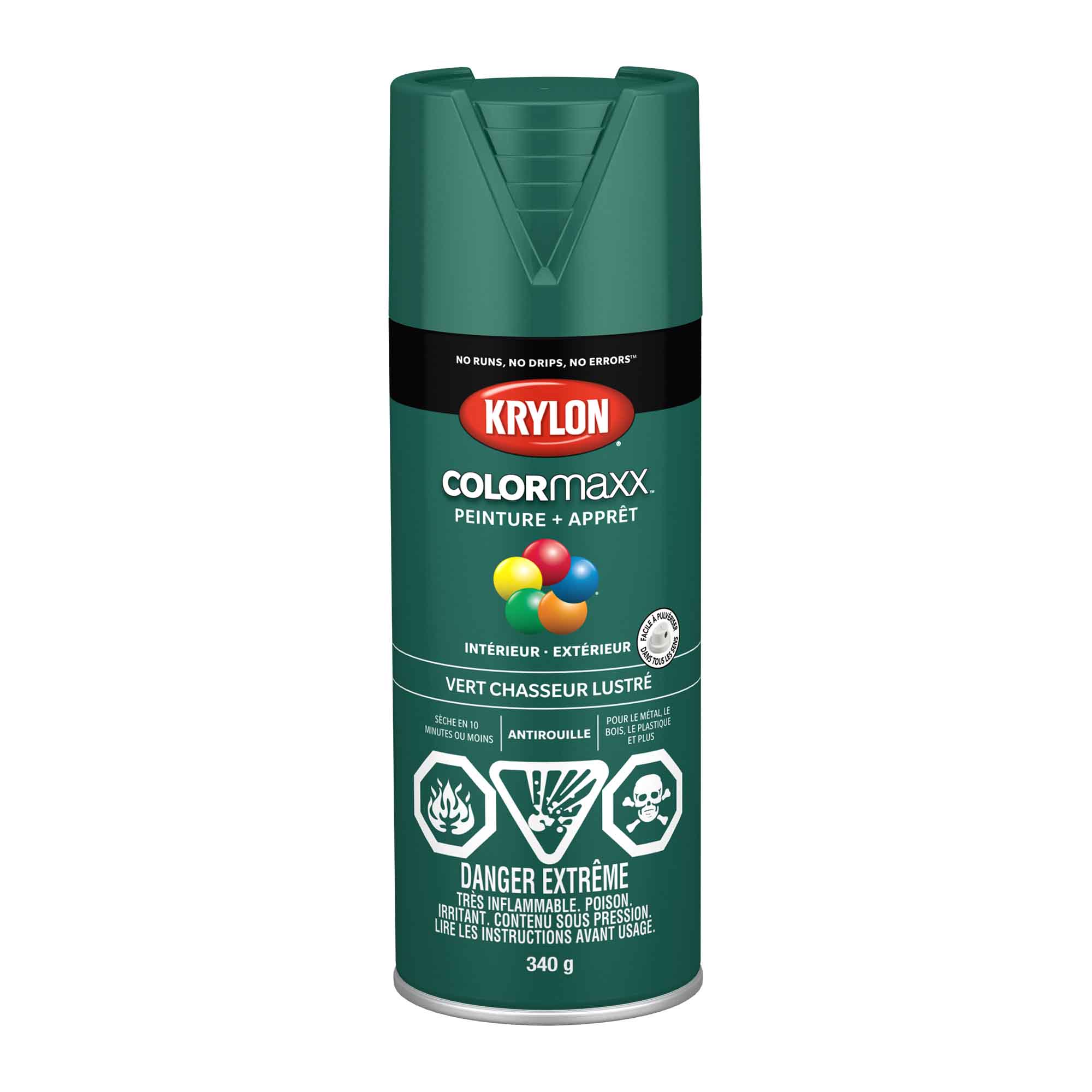 Krylon aérosol COLORMAXX peinture + apprêt vert chasseur lustré, 340 g