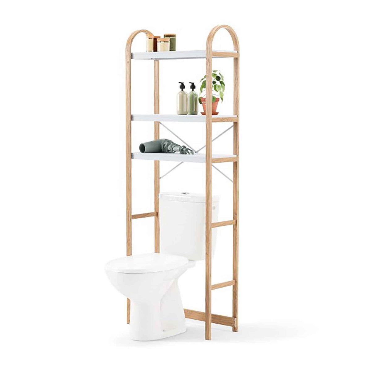 Étagère pour dessus de toilette Bellwood, blanc et naturel