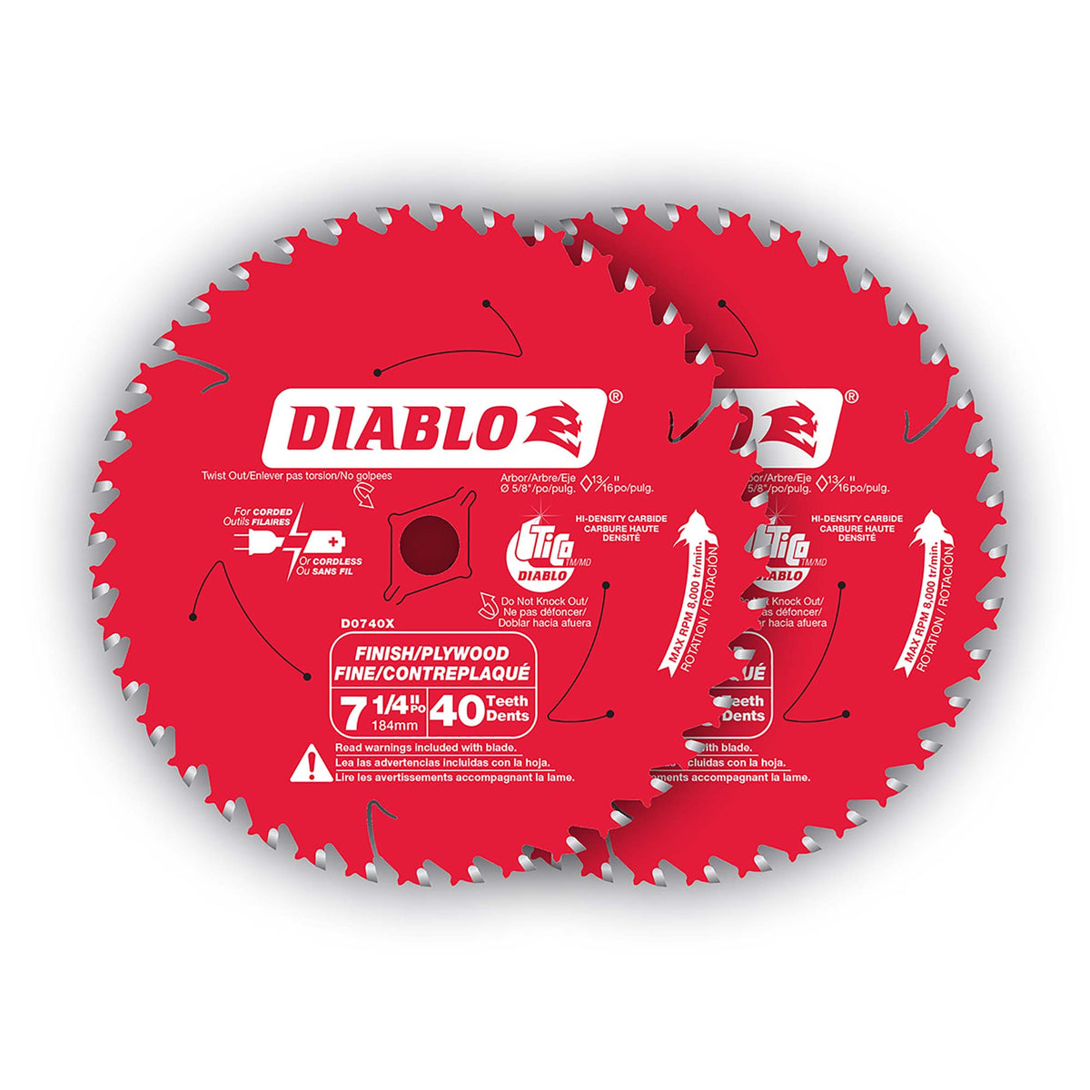 Lame de finition Diablo de 7-1/4" à 40 dents, paquet de 2